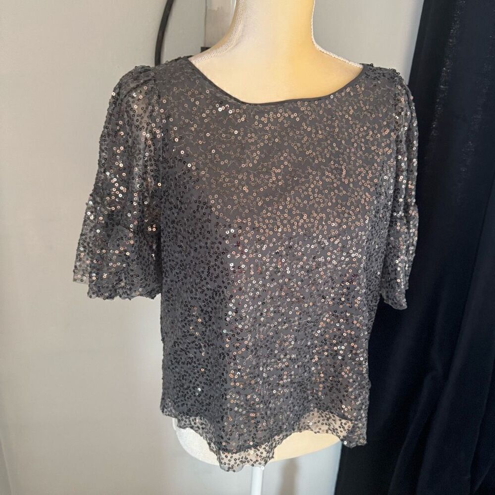 ANTHROPOLOGIE MAEVE Sequined‎ Blouse Top, Dark Gray, Size Small, NWOT